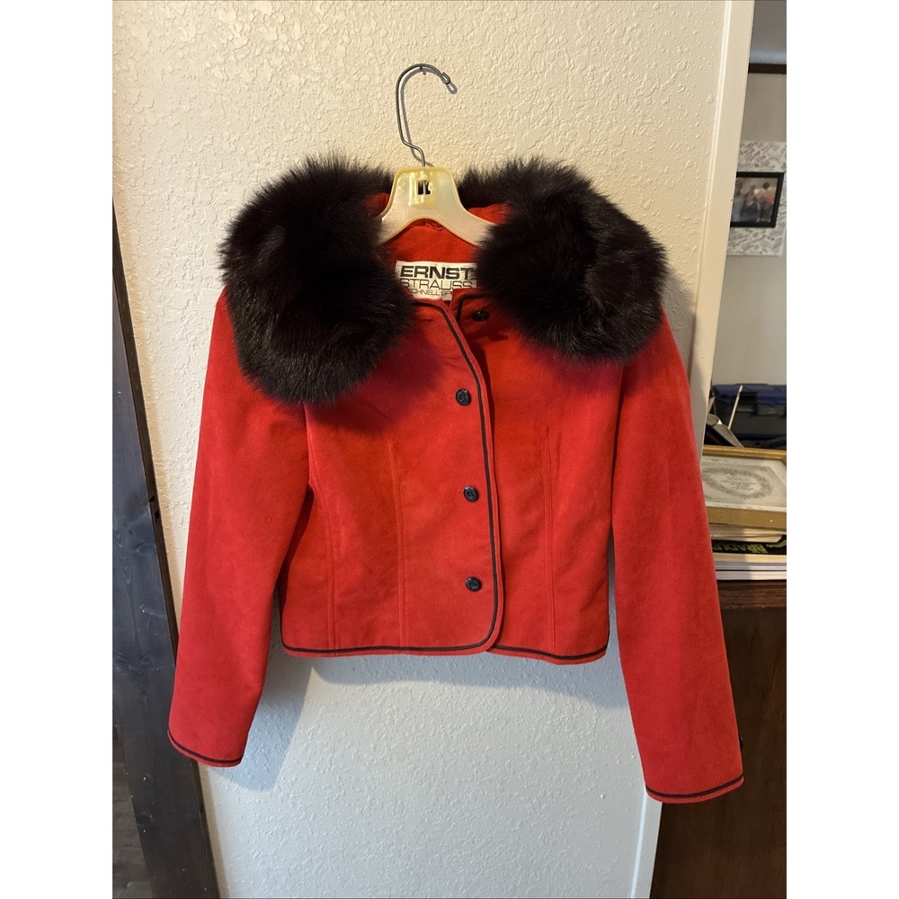 Vtg Ernst strauss & schnell sports Ultrasuede red jacket size 6 Fur Collar